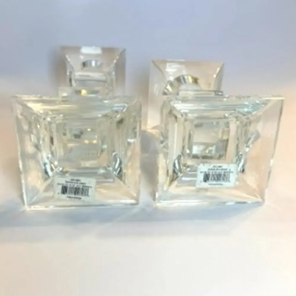Vintage Mikasa Delray Crystal Glass Taper Candle Holders Set 2 Modern Geometric